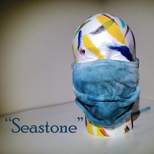 Hand-dyed 100% Cotton Pleated Face Covering - “Seastone”